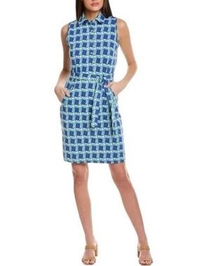 J.McLaughlin Dolly Catalina Cloth Dress Collared Sleeveless Blue Plaid Stretch M